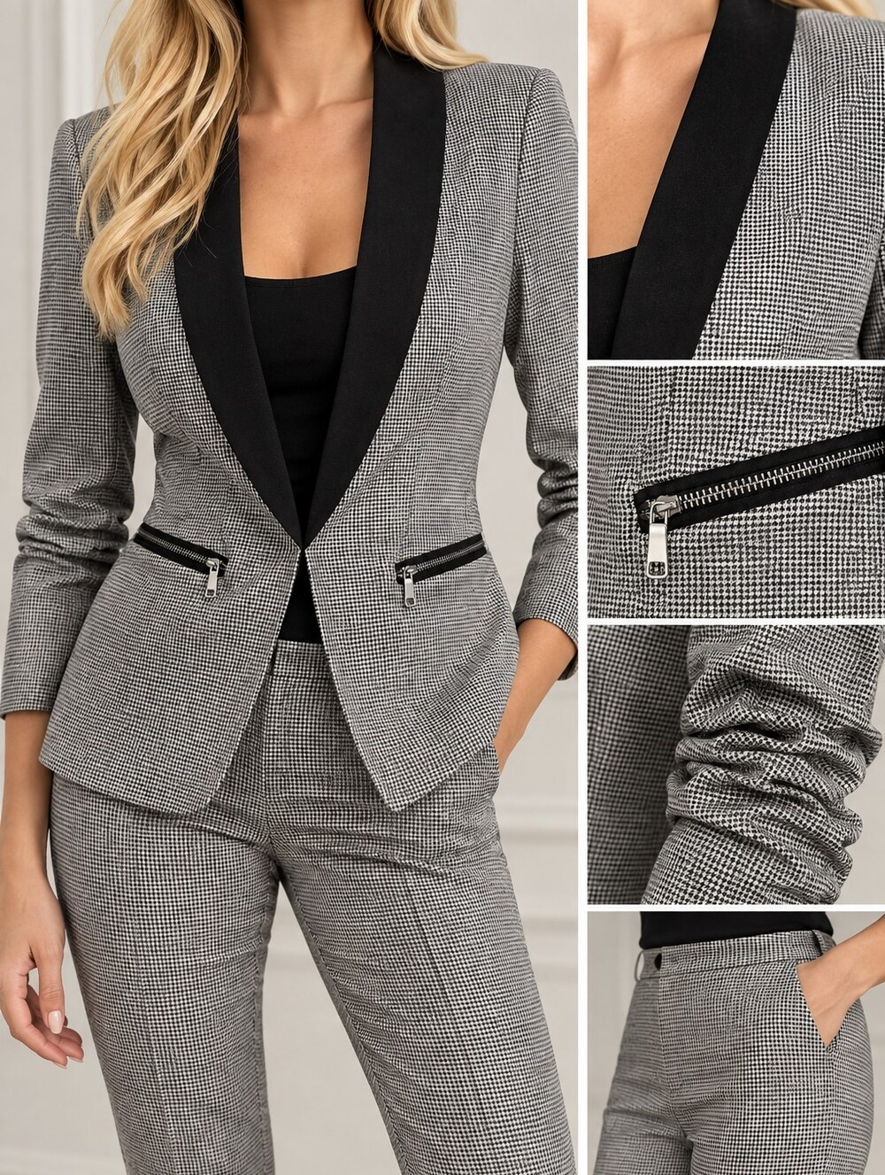 HM H&M blazer tailored jacket black grey white size 2 new
